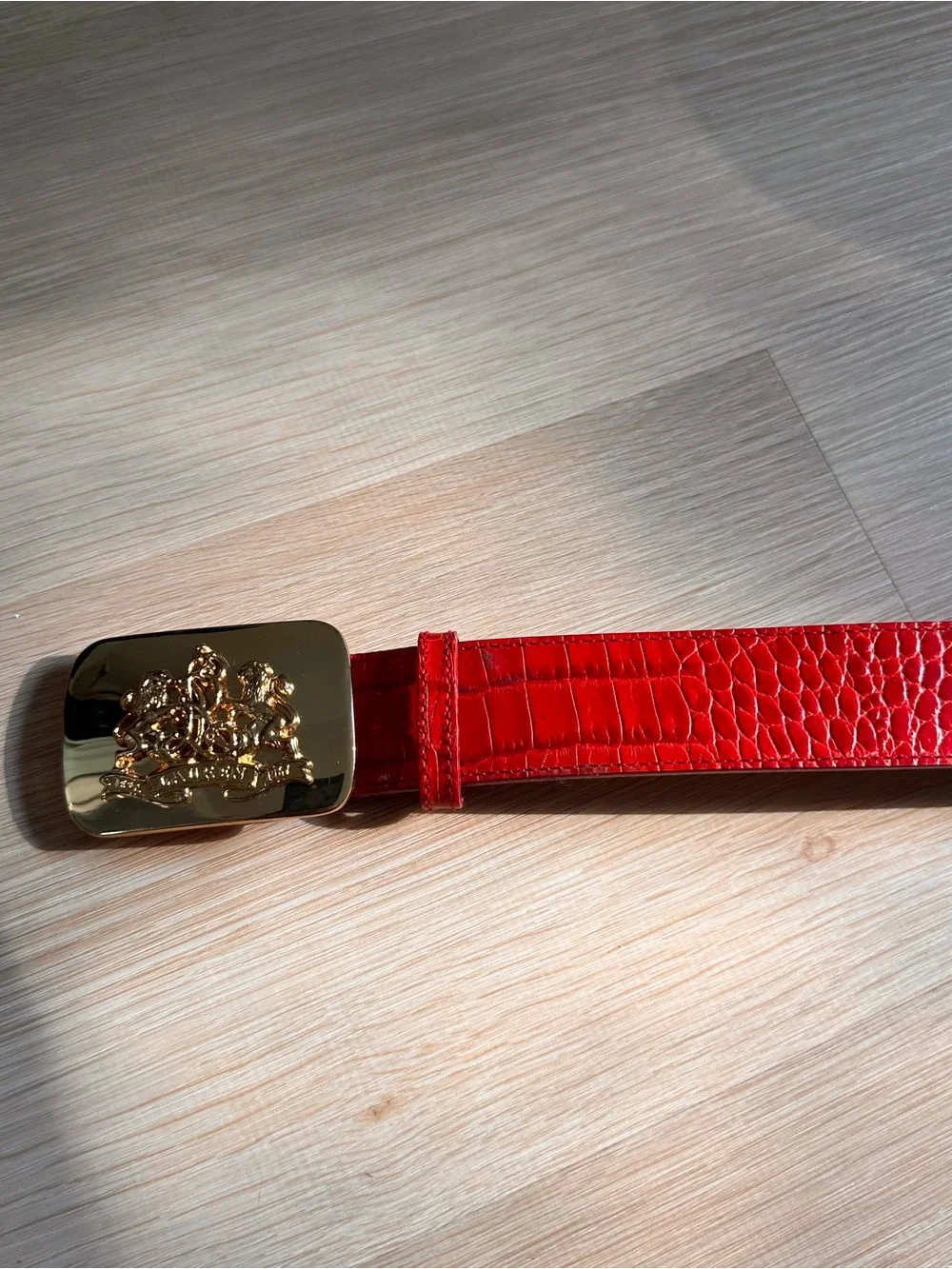 Polo by Ralph Lauren Red Crocodile Leather Belt with Gold Crest Buckle